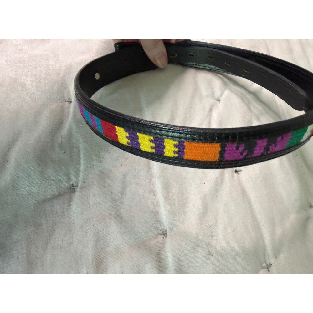 Fisher Cowhide Black Leather NO BUCKLE Multi Color Inlay Concho Belt 26 USA Made